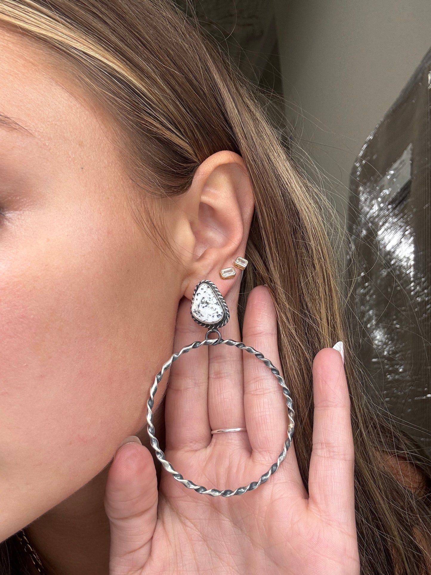 White Buffalo #826-3C Hoop Earrings by Elouise Kee, Navajo