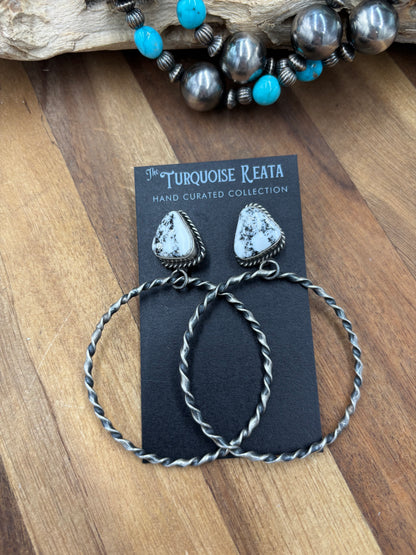 White Buffalo #826-3D Hoop Earrings by Elouise Kee, Navajo