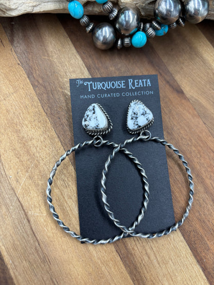 White Buffalo #826-3D Hoop Earrings by Elouise Kee, Navajo