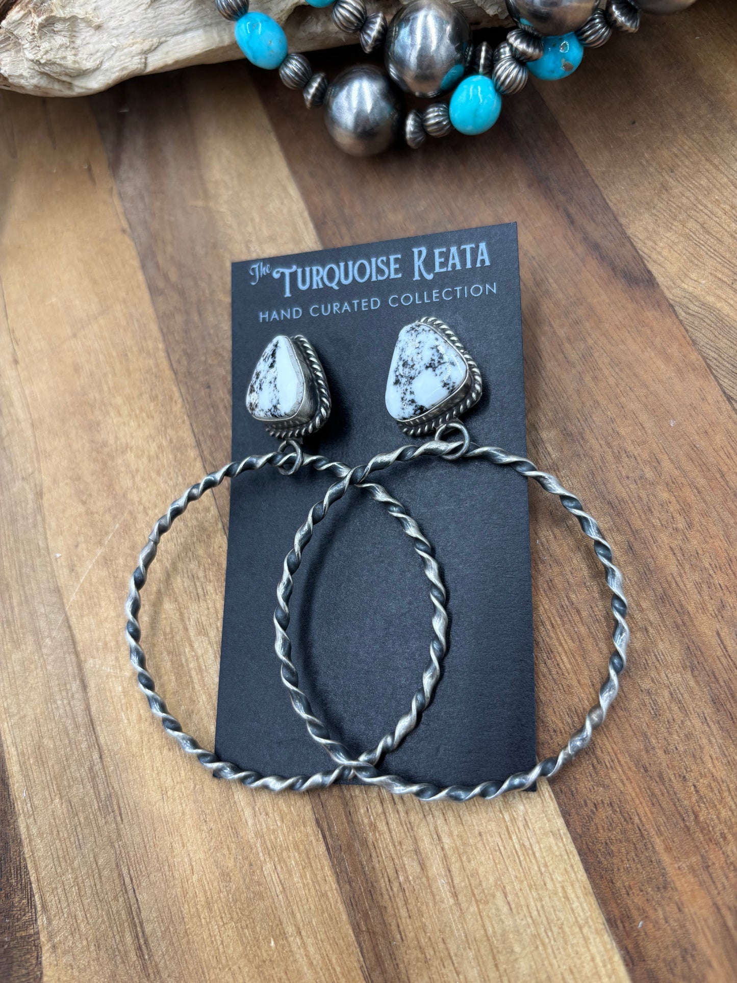 White Buffalo #826-3D Hoop Earrings by Elouise Kee, Navajo