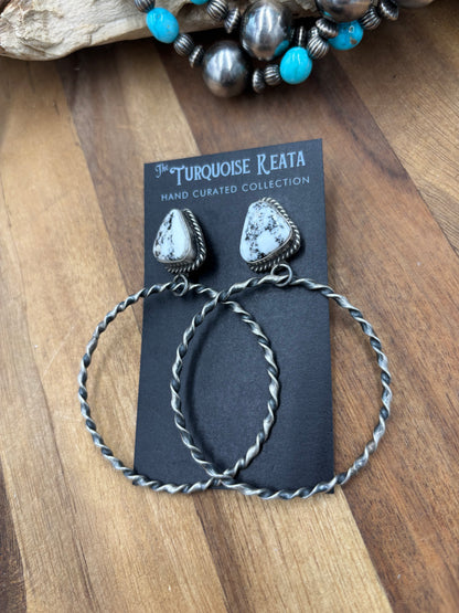 White Buffalo #826-3D Hoop Earrings by Elouise Kee, Navajo