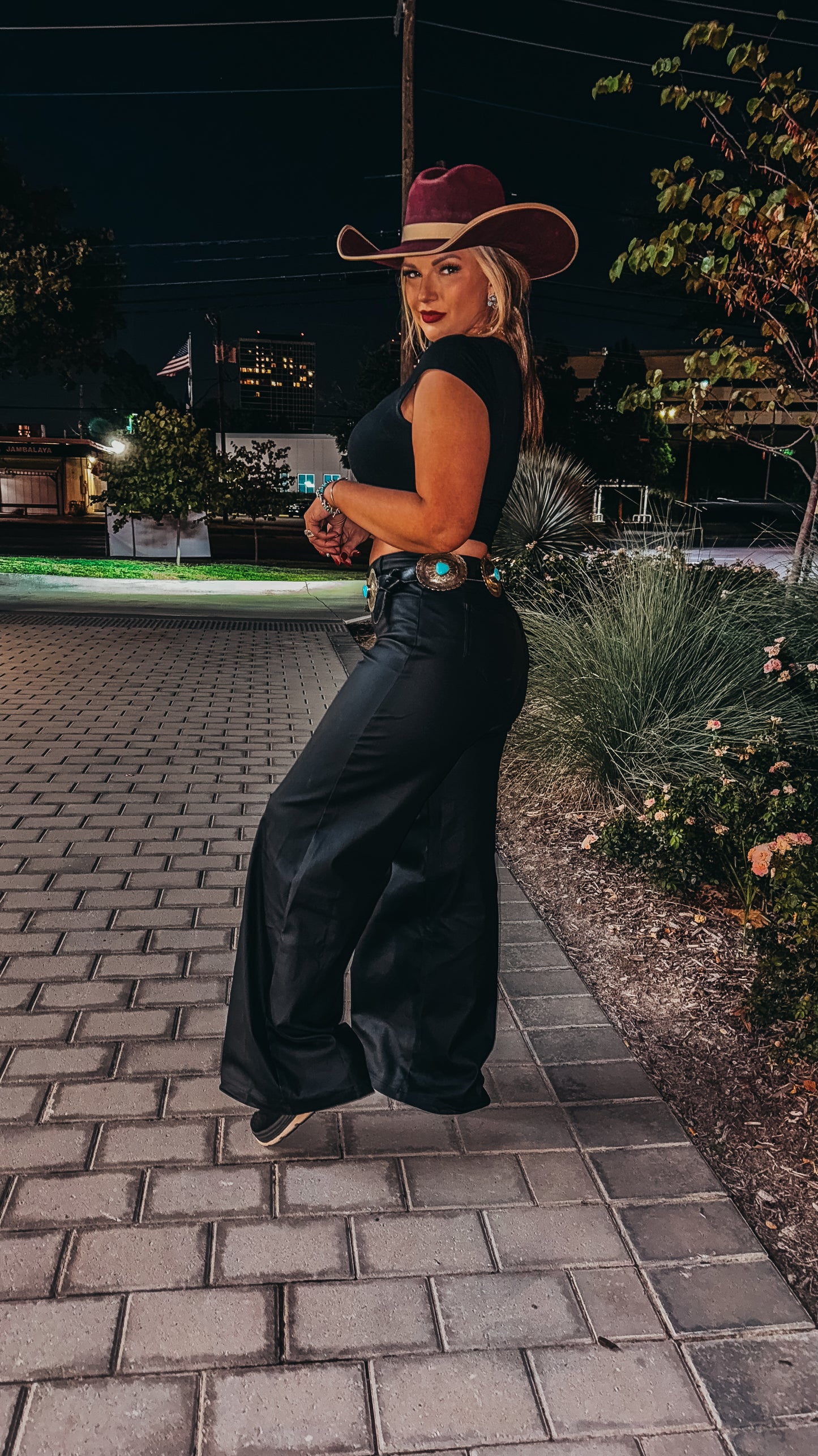 The Dahlia Black Faux Leather Wide Leg Pants Regular & Plus Size (Tummy Control)