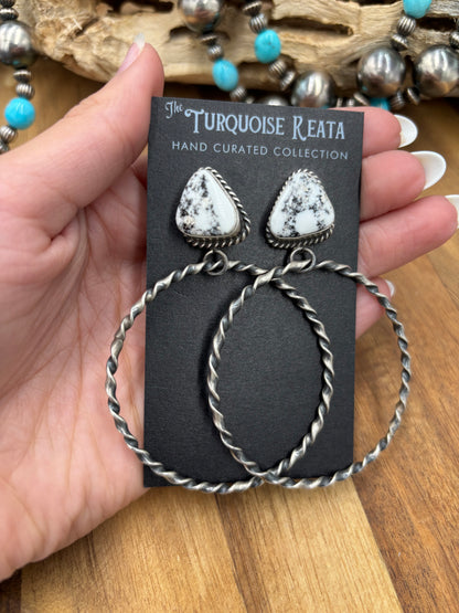 White Buffalo #826-3D Hoop Earrings by Elouise Kee, Navajo