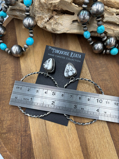 White Buffalo #826-3D Hoop Earrings by Elouise Kee, Navajo