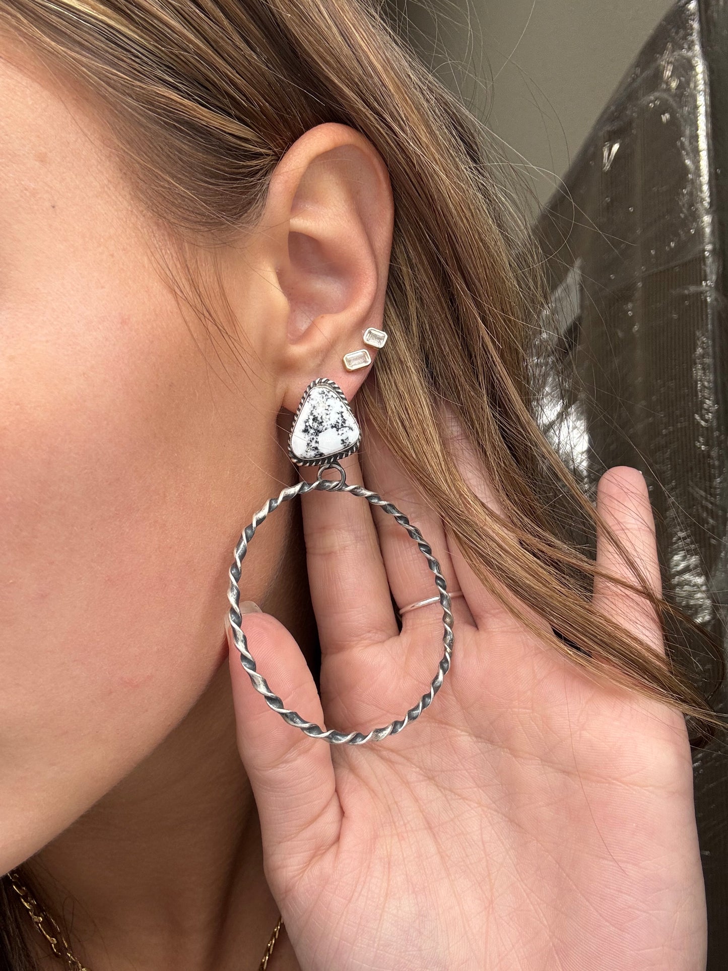 White Buffalo #826-3D Hoop Earrings by Elouise Kee, Navajo