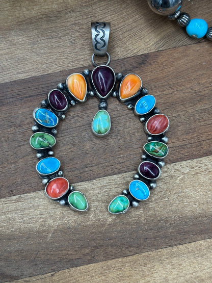 Rainbow Multi Stone #926-1 Naja Pendant by Ella Peter, Navajo Red, Orange, Purple Spiny, Sonoran Gold, & Turquoise