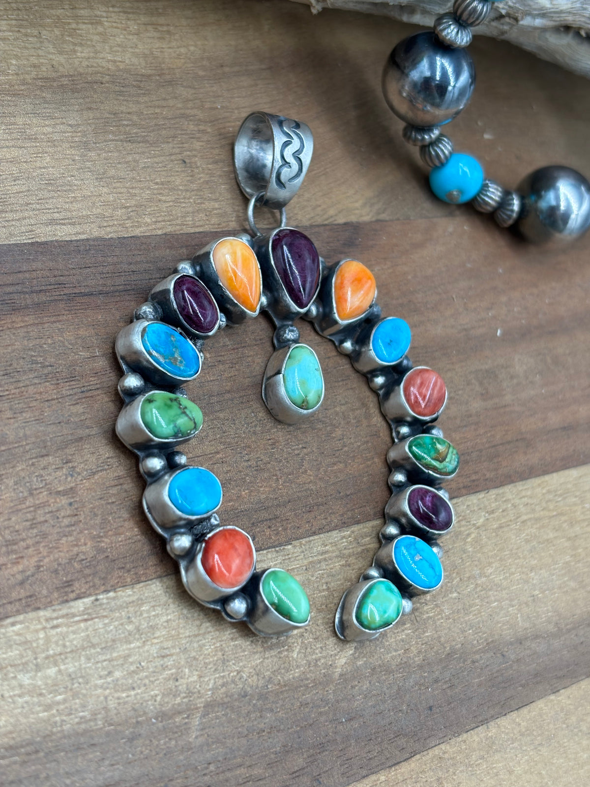 Rainbow Multi Stone #926-1 Naja Pendant by Ella Peter, Navajo Red, Orange, Purple Spiny, Sonoran Gold, & Turquoise