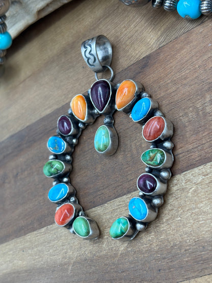Rainbow Multi Stone #926-1 Naja Pendant by Ella Peter, Navajo Red, Orange, Purple Spiny, Sonoran Gold, & Turquoise