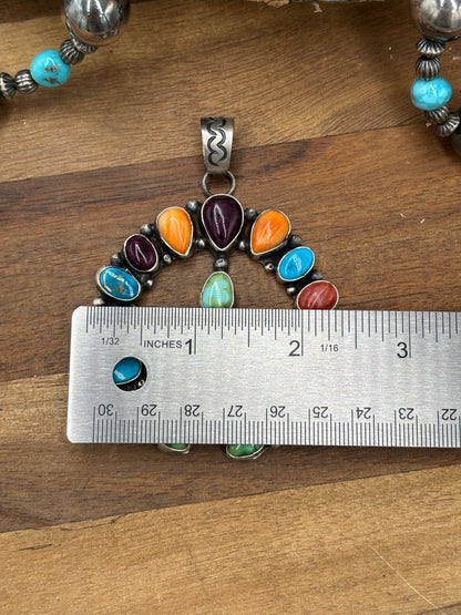 Rainbow Multi Stone #926-1 Naja Pendant by Ella Peter, Navajo Red, Orange, Purple Spiny, Sonoran Gold, & Turquoise