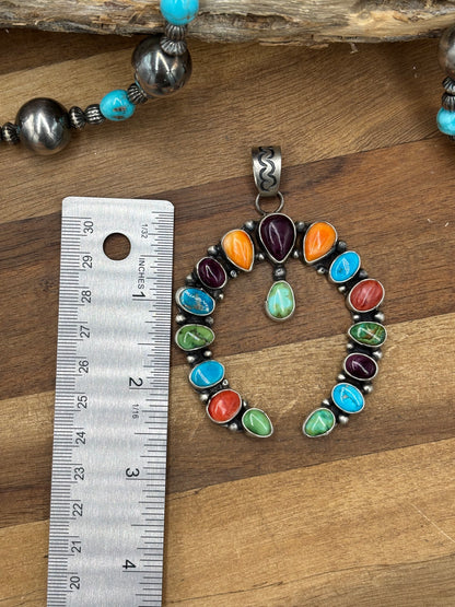 Rainbow Multi Stone #926-1 Naja Pendant by Ella Peter, Navajo Red, Orange, Purple Spiny, Sonoran Gold, & Turquoise