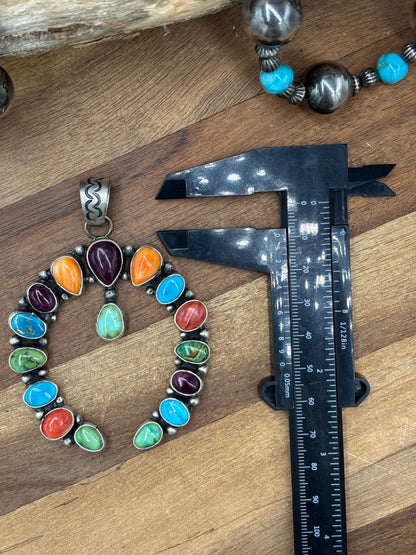 Rainbow Multi Stone #926-1 Naja Pendant by Ella Peter, Navajo Red, Orange, Purple Spiny, Sonoran Gold, & Turquoise