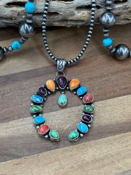 Rainbow Multi Stone #926-1 Naja Pendant by Ella Peter, Navajo Red, Orange, Purple Spiny, Sonoran Gold, & Turquoise