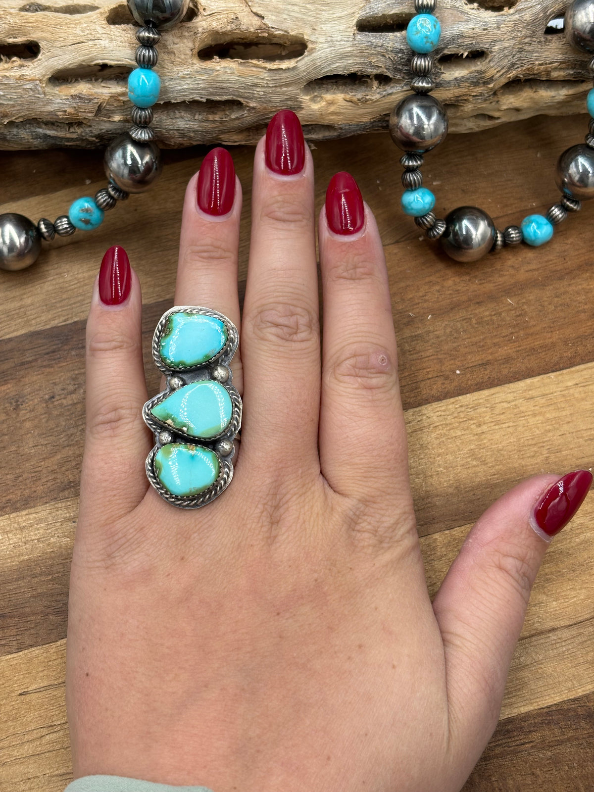 Sonoran Gold #926-2 Three Stone Ring Size 8 by Boyd Ashley, Navajo
