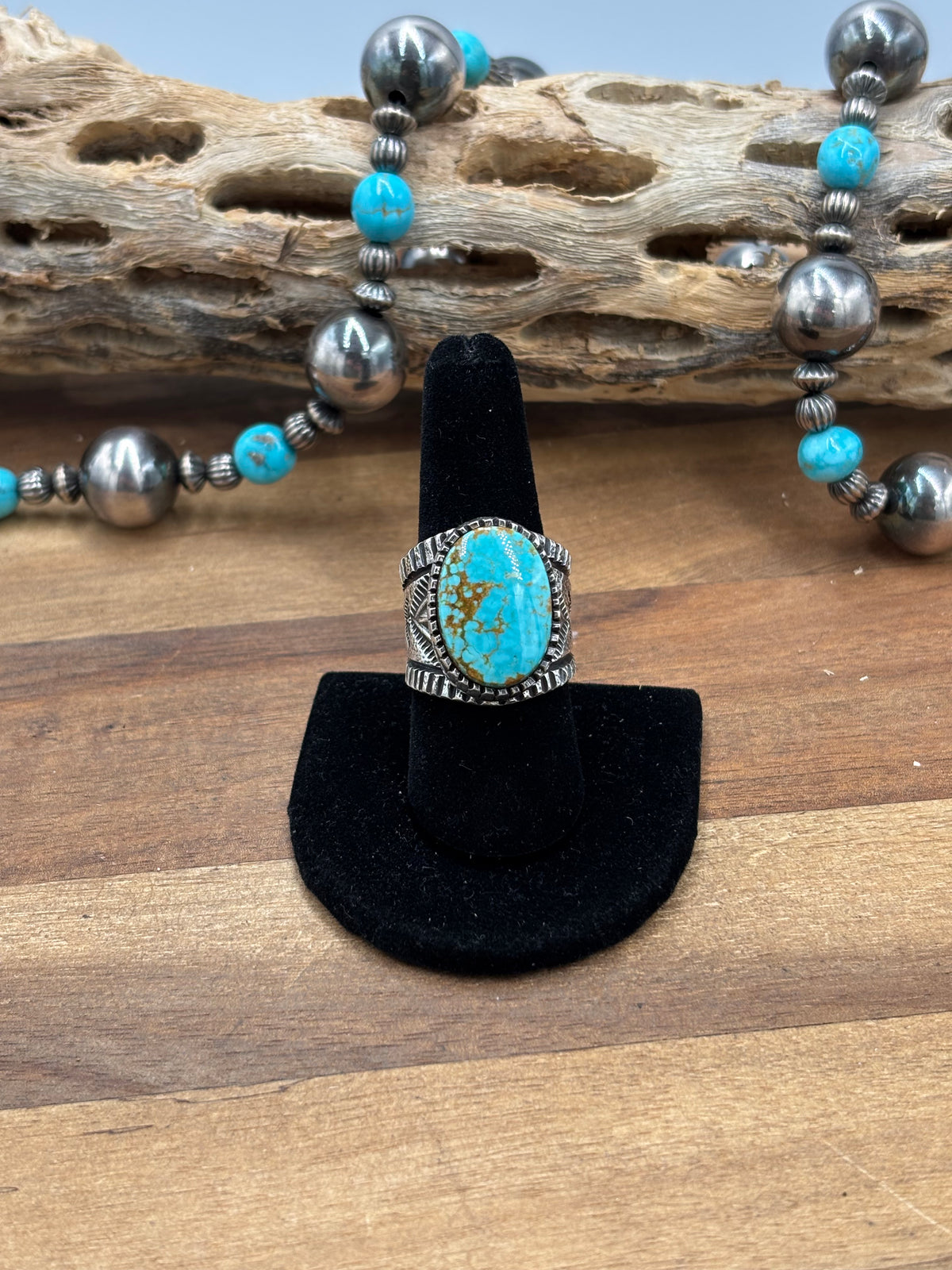 Turquoise #926-5 Ring Size 8.75 by Stanford Yazzie, Navajo
