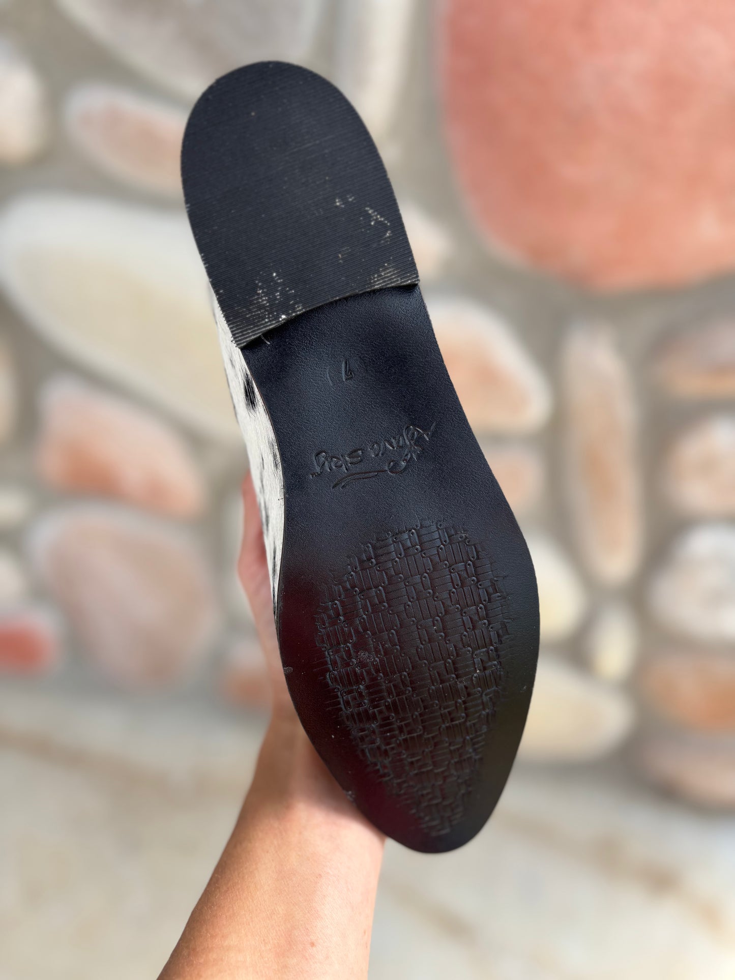 The Adaire- Handmade Cowhide Slip-On Mule Salt & Pepper Black/White