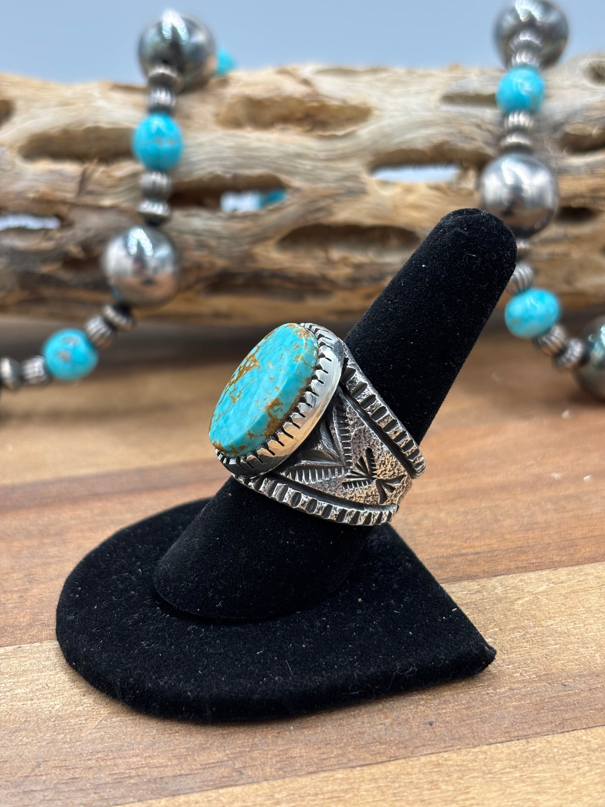 Turquoise #926-5 Ring Size 8.75 by Stanford Yazzie, Navajo