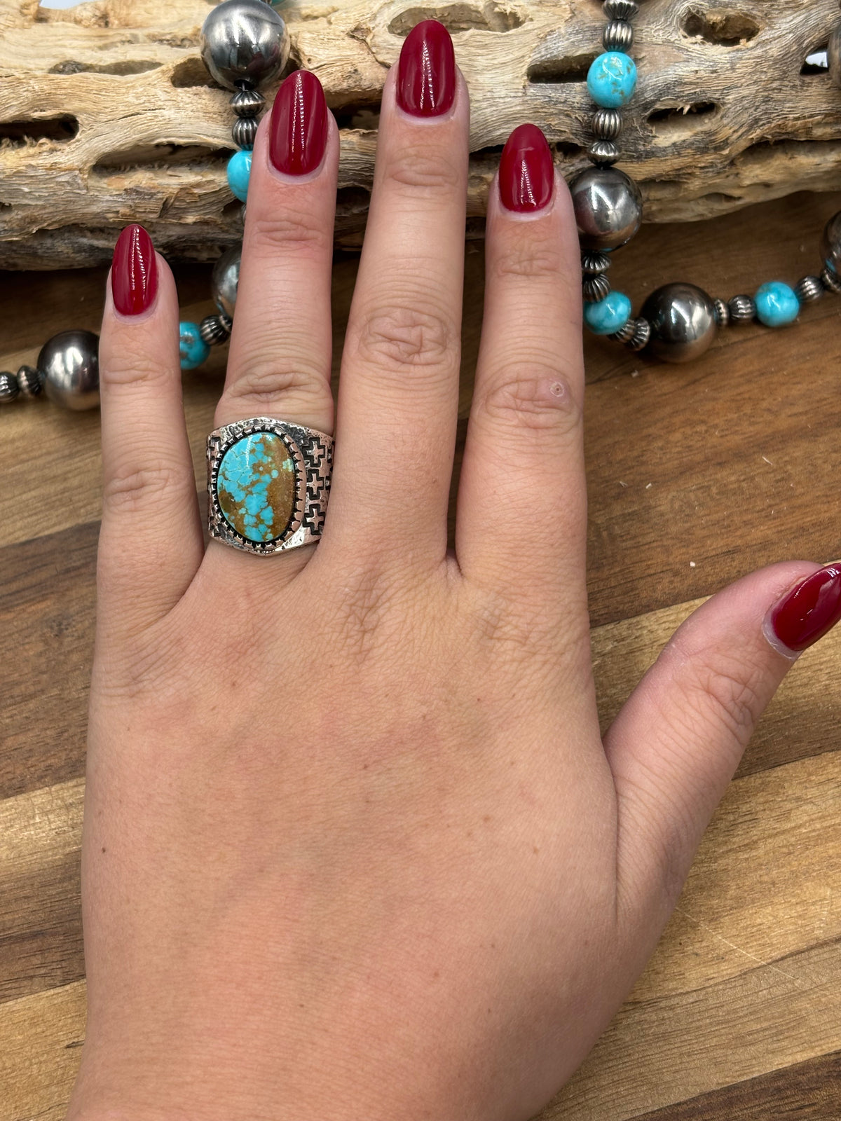 Turquoise #926-6 Ring Size 8.25 by Stanford Yazzie, Navajo