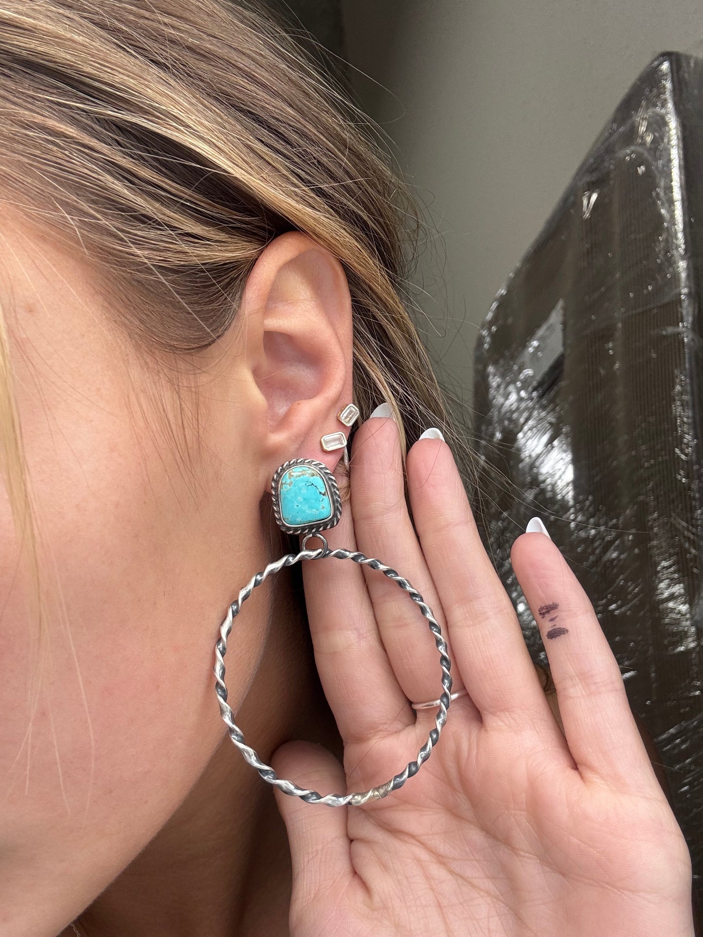 Mine #8 #826-1A Hoop Earrings by Elouise Kee, Navajo