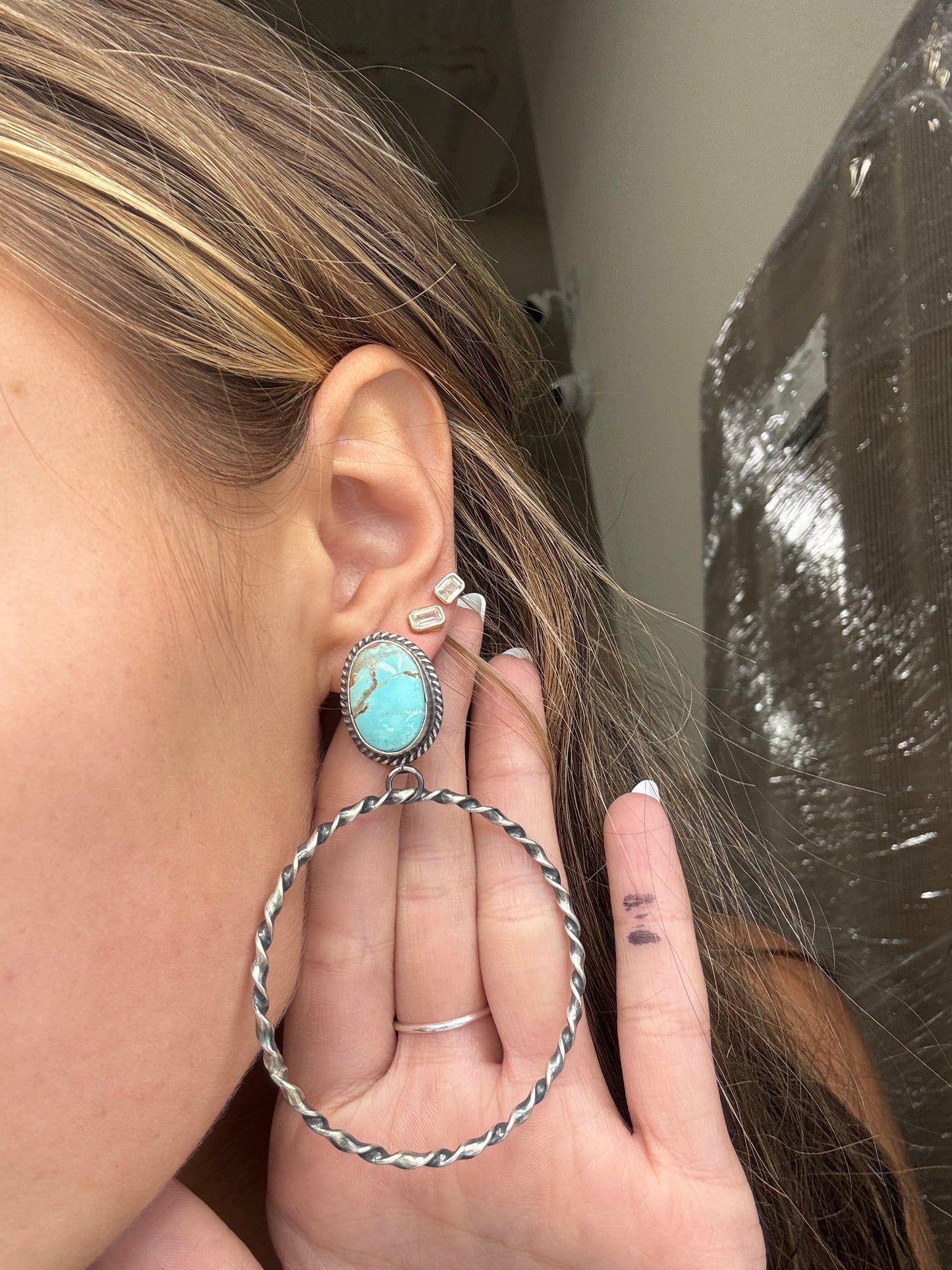 Mine #8 #826-1B Hoop Earrings by Elouise Kee, Navajo