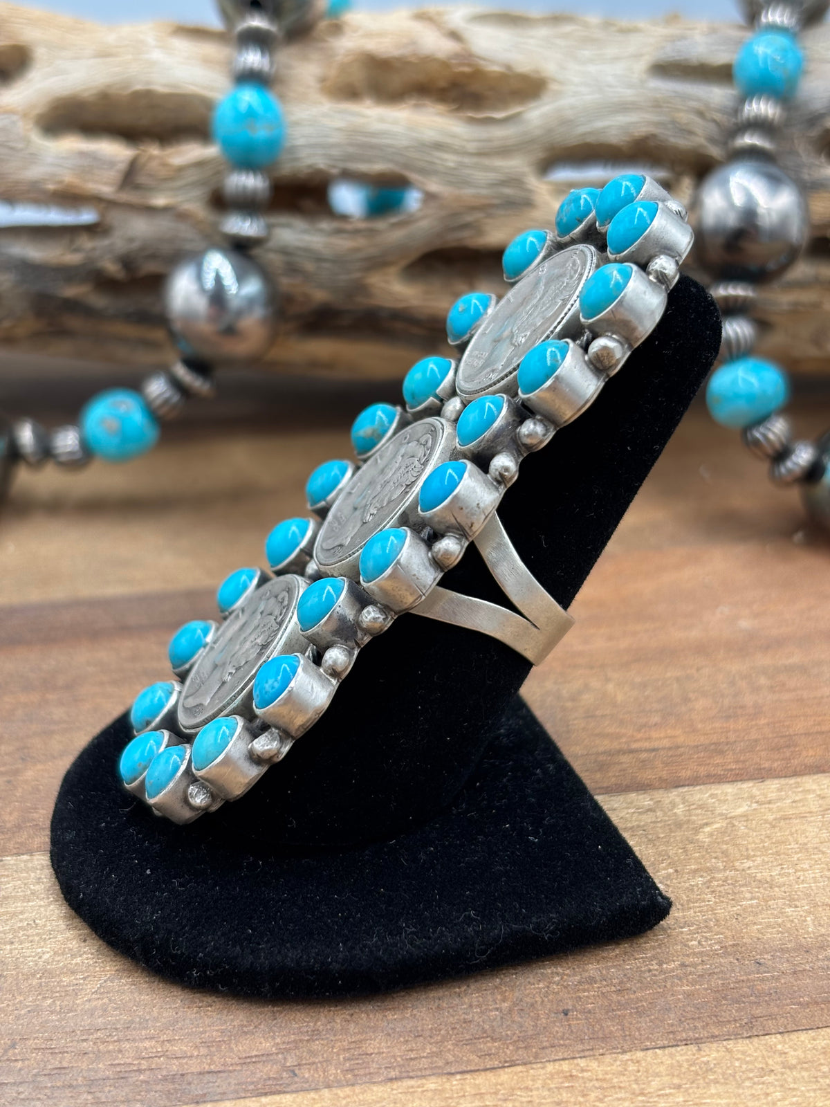 Turquoise  #926-12 Mercury Dime Ring Size 8 by Travis Jim, Navajo