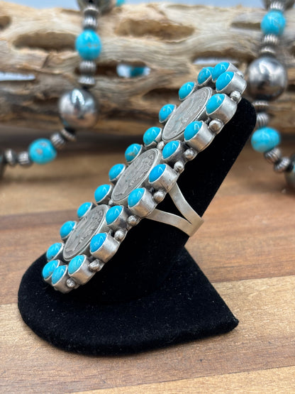 Turquoise  #926-12 Mercury Dime Ring Size 8 by Travis Jim, Navajo