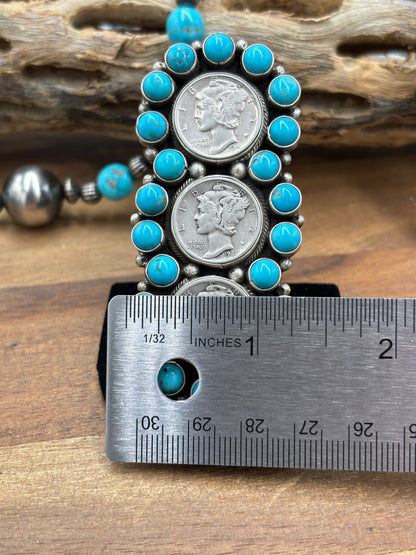 Turquoise  #926-12 Mercury Dime Ring Size 8 by Travis Jim, Navajo