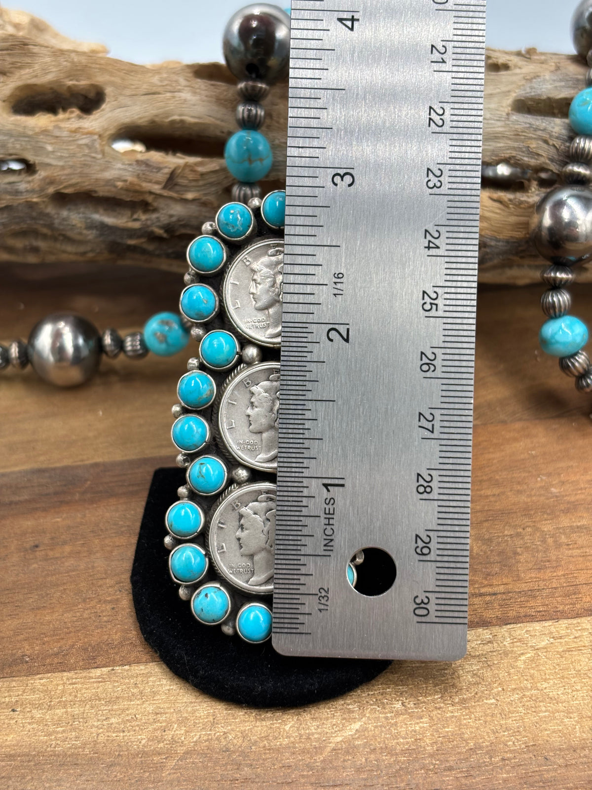 Turquoise  #926-12 Mercury Dime Ring Size 8 by Travis Jim, Navajo