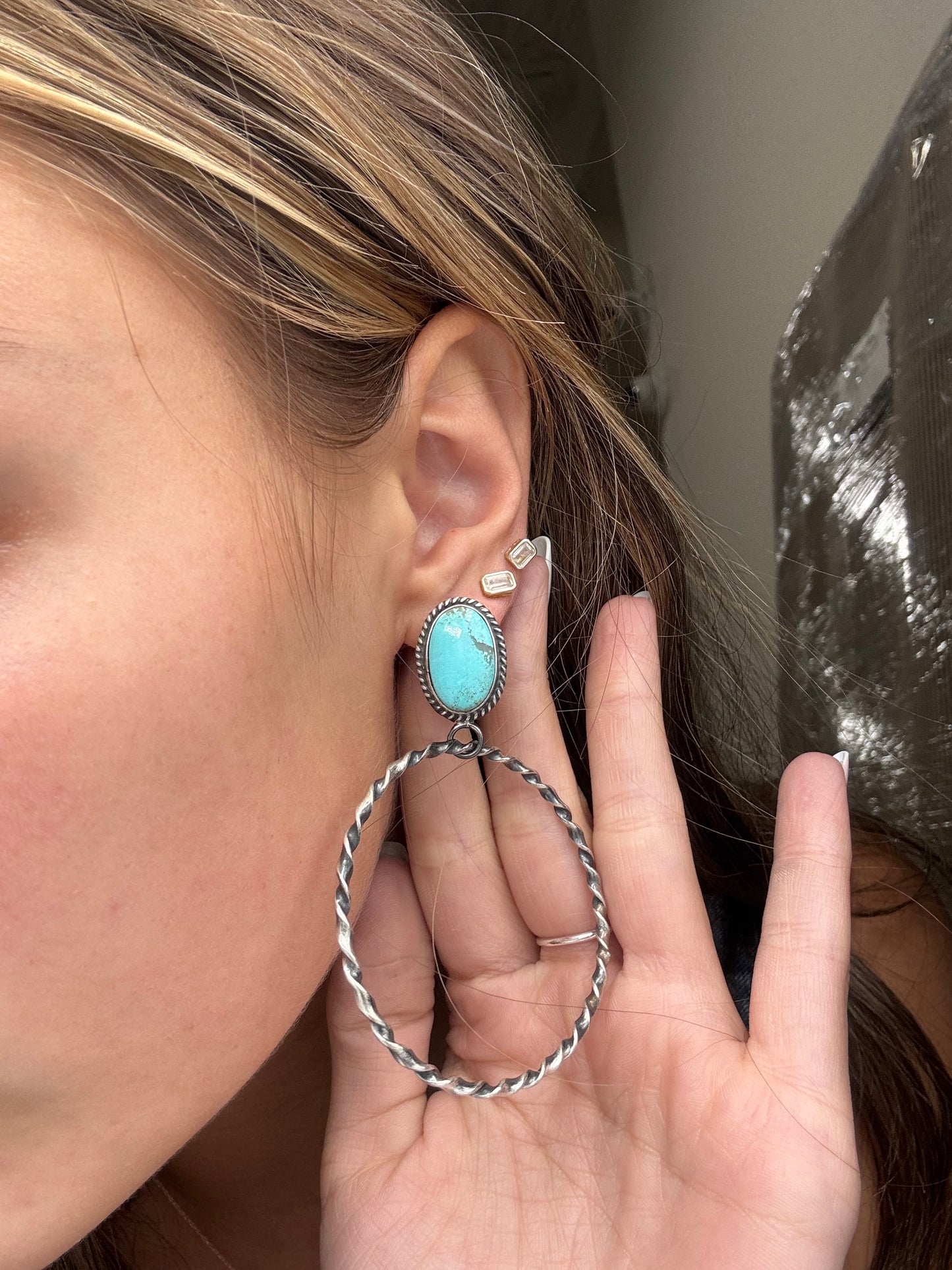 Mine #8 #826-1C Hoop Earrings by Elouise Kee, Navajo