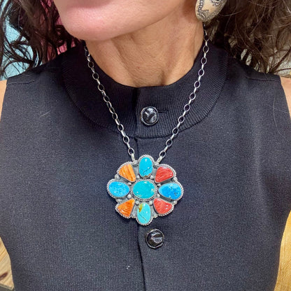 16" Multi-Stone Turquoise & Spiny Oyster Necklace By Elouise Kee