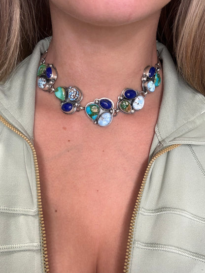 Multi Stone Choker #927-1 by Boyd Ashley, Navajo Golden Hills, Lapis, Sonoran Gold