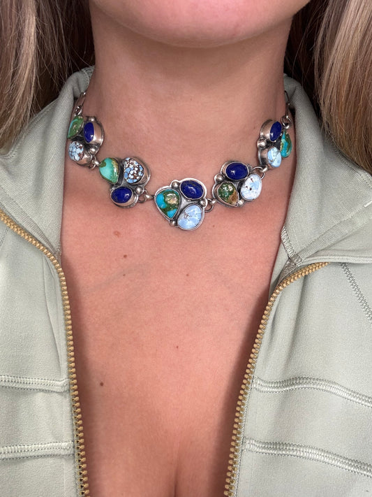 Multi Stone Choker #927-1 by Boyd Ashley, Navajo Golden Hills, Lapis, Sonoran Gold
