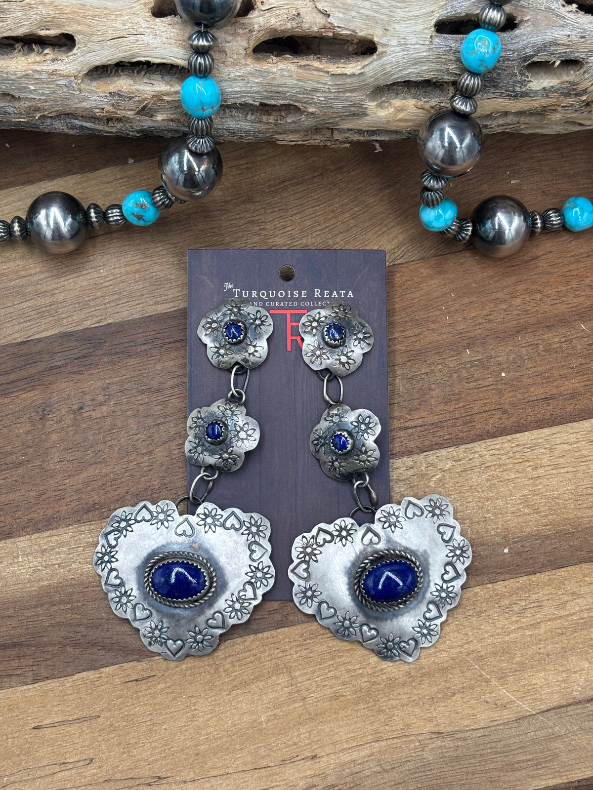 Lapis Heart #927-2 Concho Earrings by Gabby Yazzie, Navajo