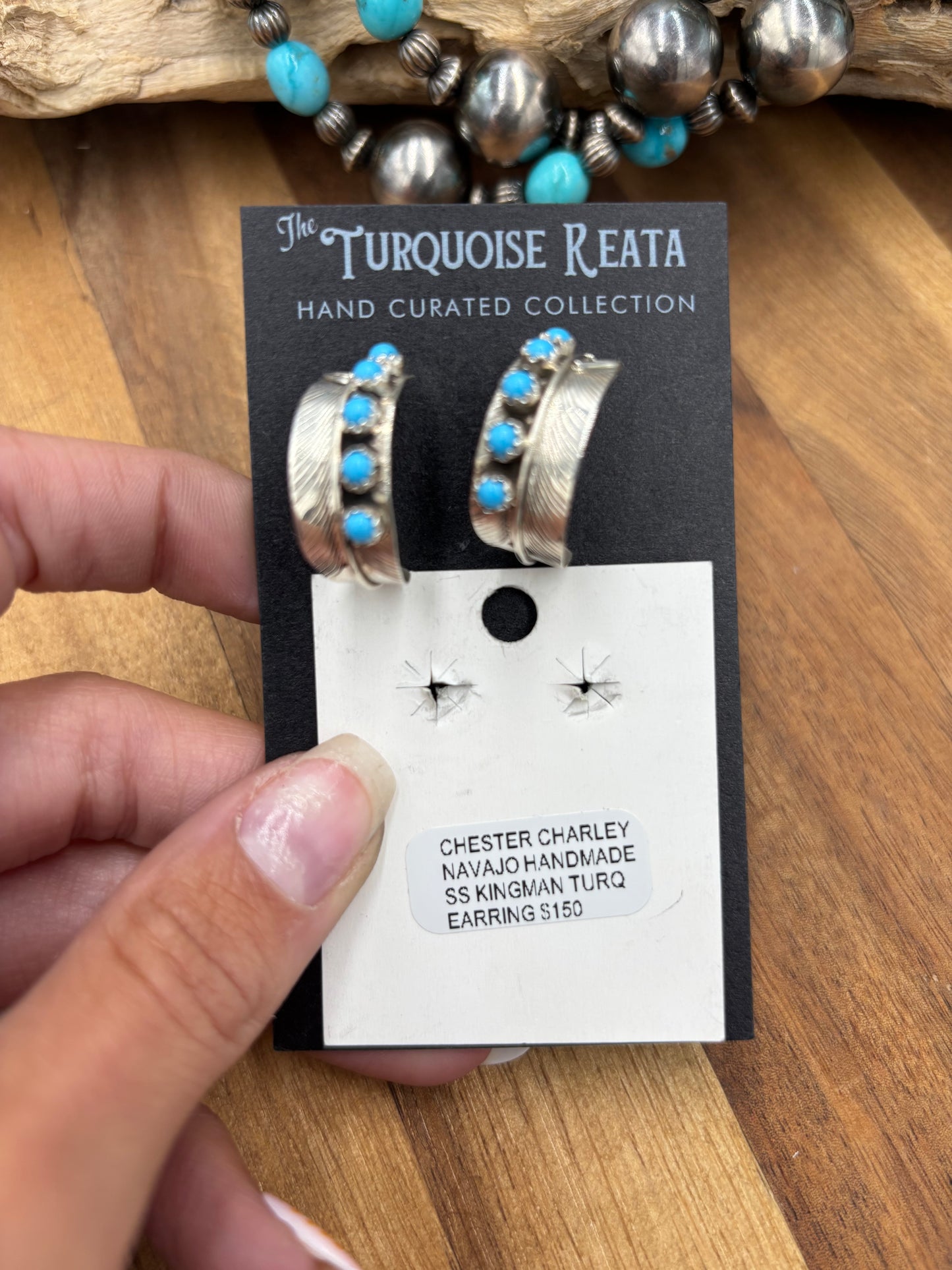 Turquoise Earrings #825-7 by Chester Charley, Navajo