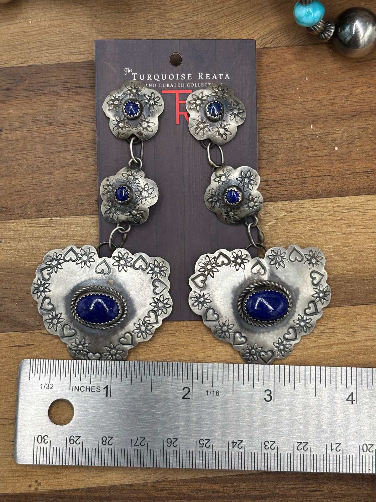 Lapis Heart #927-2 Concho Earrings by Gabby Yazzie, Navajo