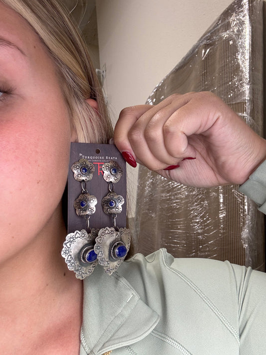 Lapis Heart #927-2 Concho Earrings by Gabby Yazzie, Navajo