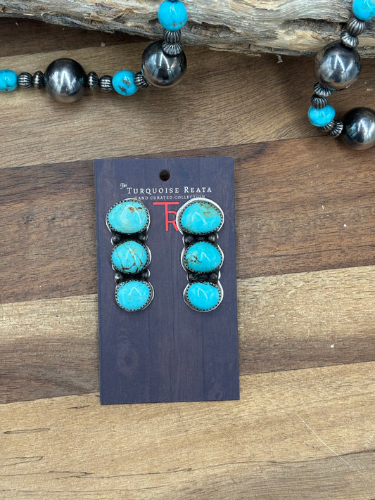 Kingman #927-3 Turquoise Earrings by Levi Hoskie, Navajo