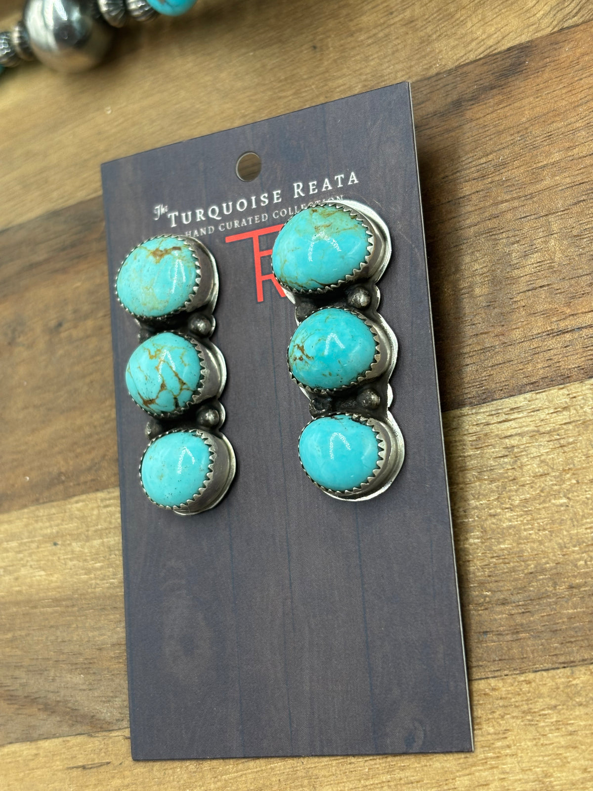 Kingman #927-3 Turquoise Earrings by Levi Hoskie, Navajo