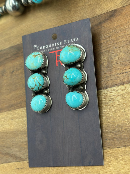 Kingman #927-3 Turquoise Earrings by Levi Hoskie, Navajo