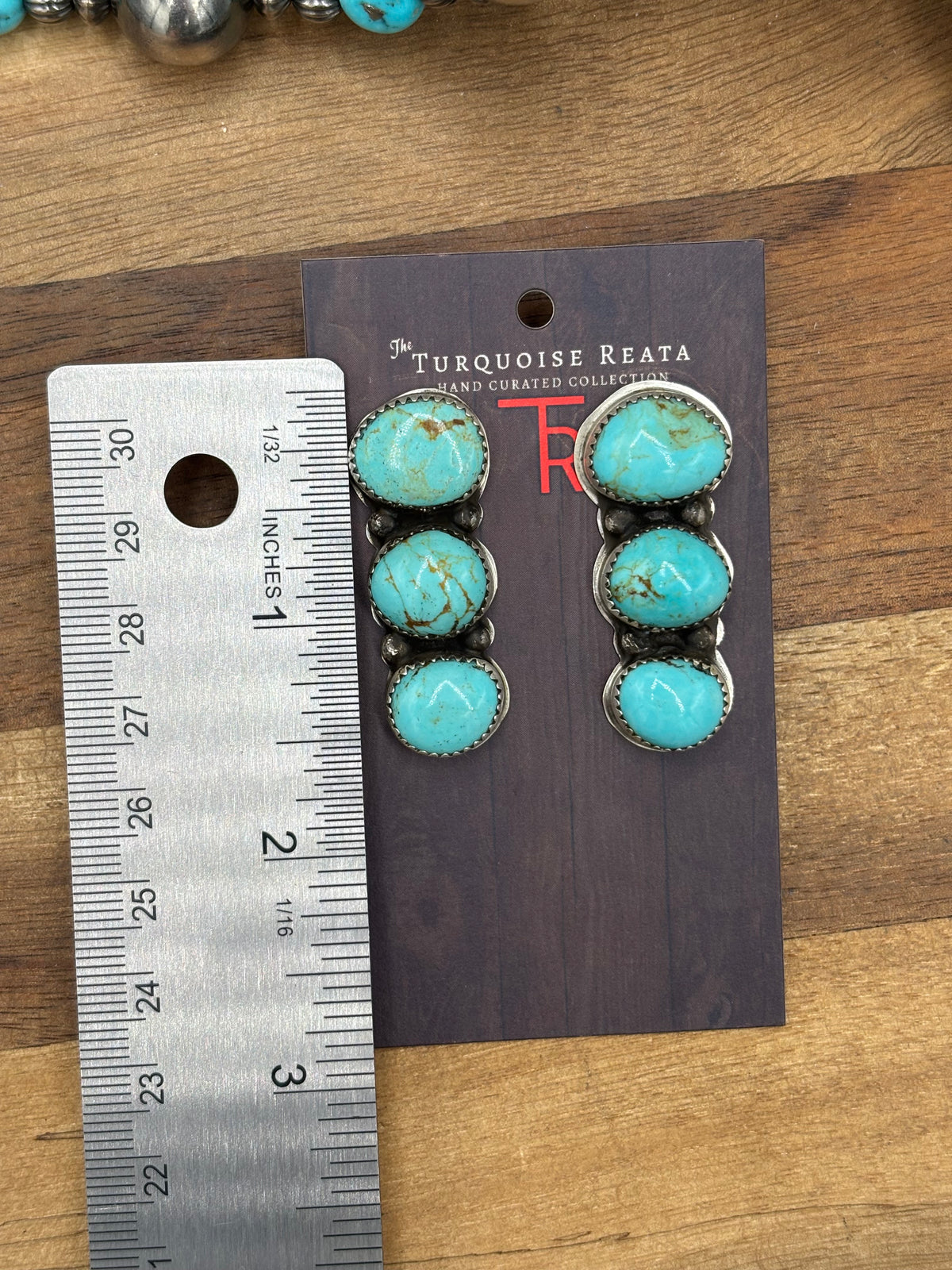 Kingman #927-3 Turquoise Earrings by Levi Hoskie, Navajo