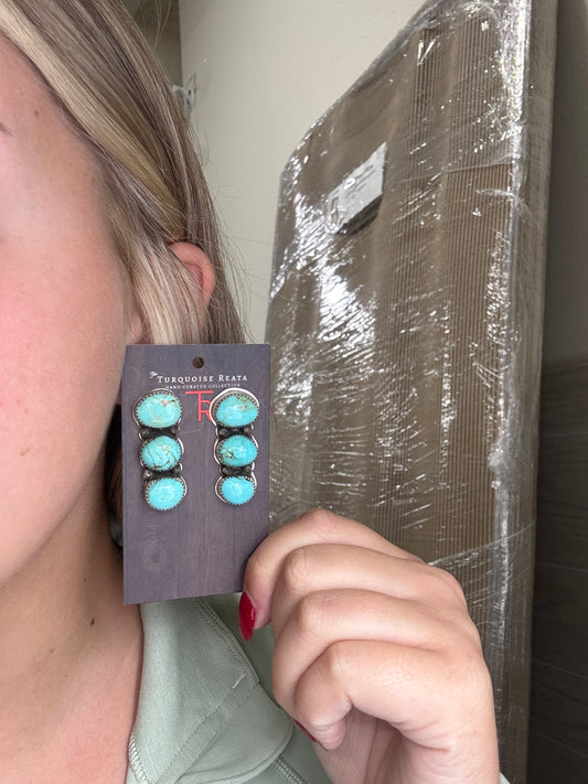 Kingman #927-3 Turquoise Earrings by Levi Hoskie, Navajo