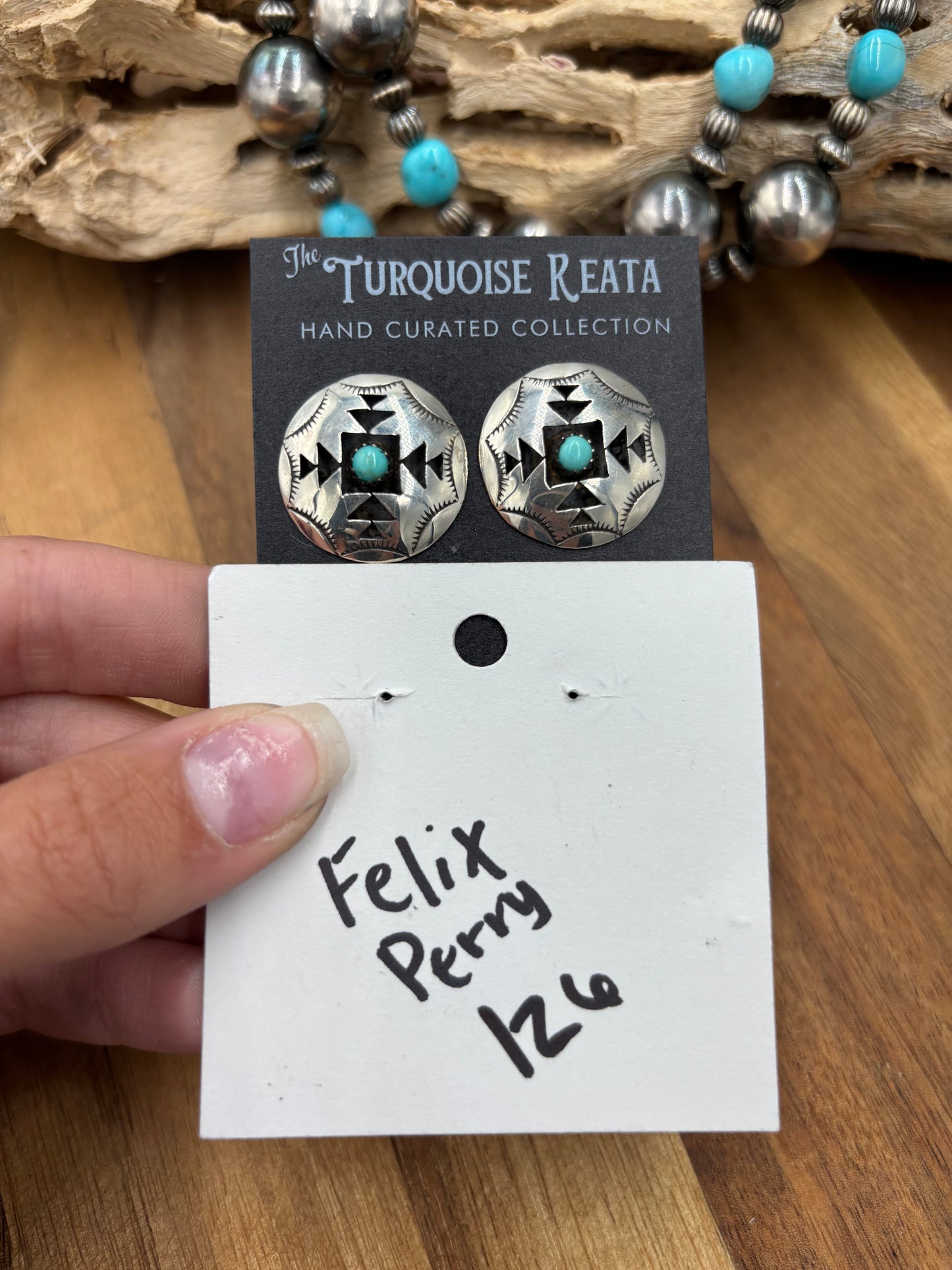 Turquoise Earrings #825-5 by Felix Perry, Navajo