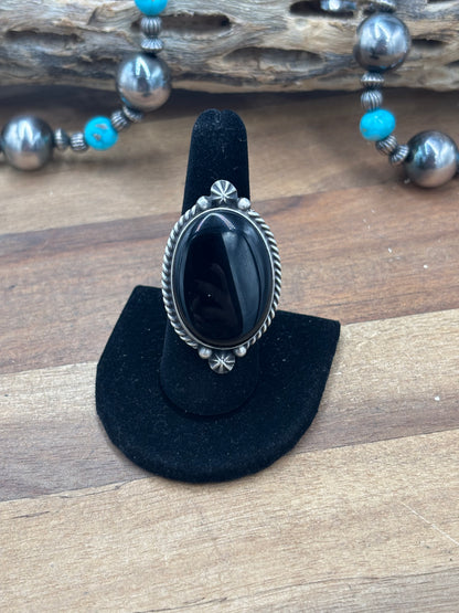 Black Onyx #927-7 Adjustable Ring by Judith Dixon, Navajo
