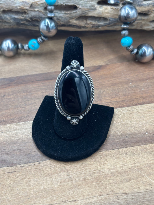 Black Onyx #927-7 Adjustable Ring by Judith Dixon, Navajo