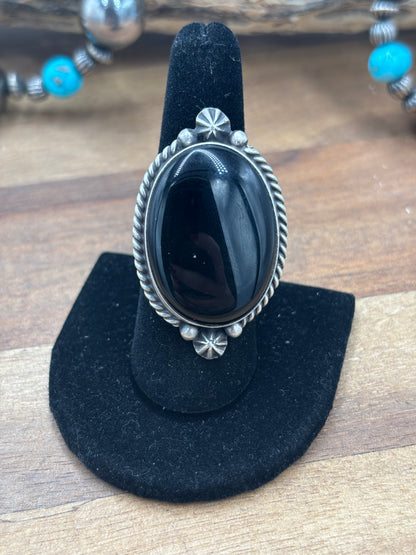Black Onyx #927-7 Adjustable Ring by Judith Dixon, Navajo
