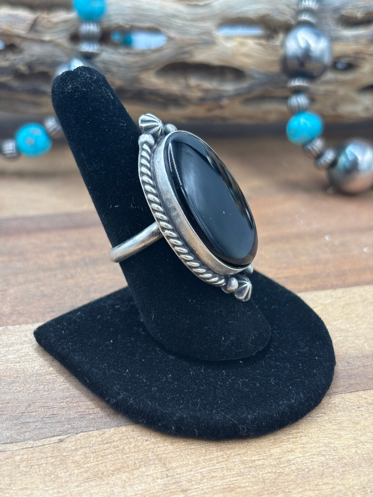 Black Onyx #927-7 Adjustable Ring by Judith Dixon, Navajo
