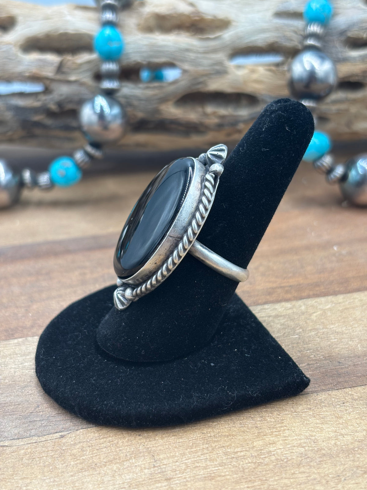 Black Onyx #927-7 Adjustable Ring by Judith Dixon, Navajo