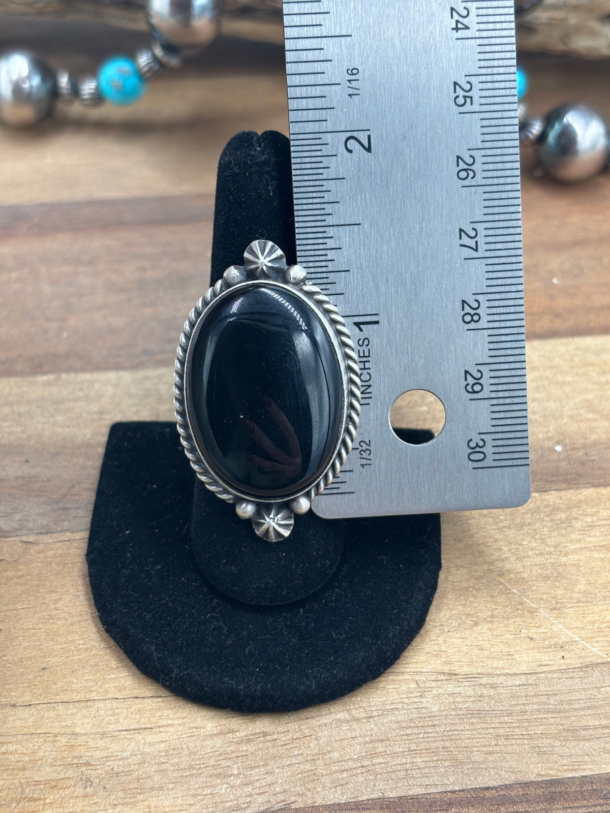 Black Onyx #927-7 Adjustable Ring by Judith Dixon, Navajo