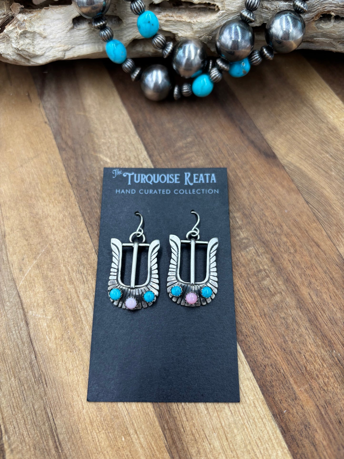 Pink Conch & Turquoise #825-3 Buckle Earrings