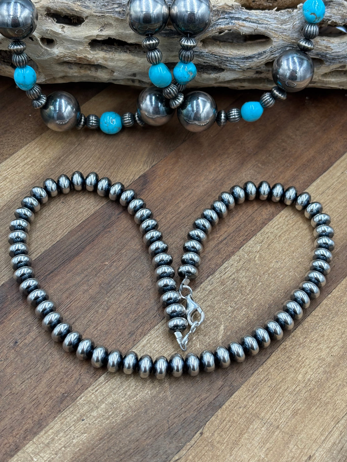 16” 8mm #917-5 Rondelle Sterling Silver Pearl Necklace