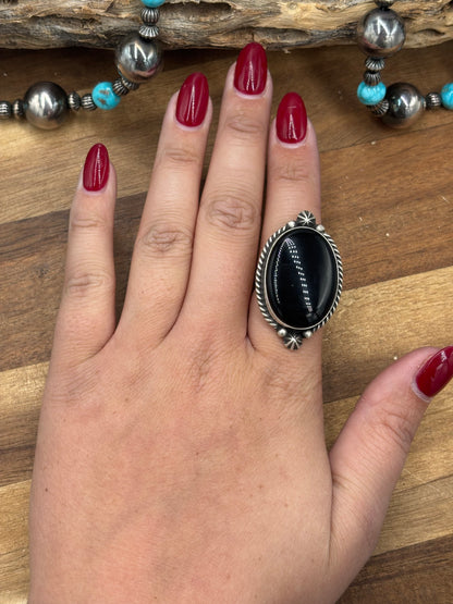 Black Onyx #927-7 Adjustable Ring by Judith Dixon, Navajo